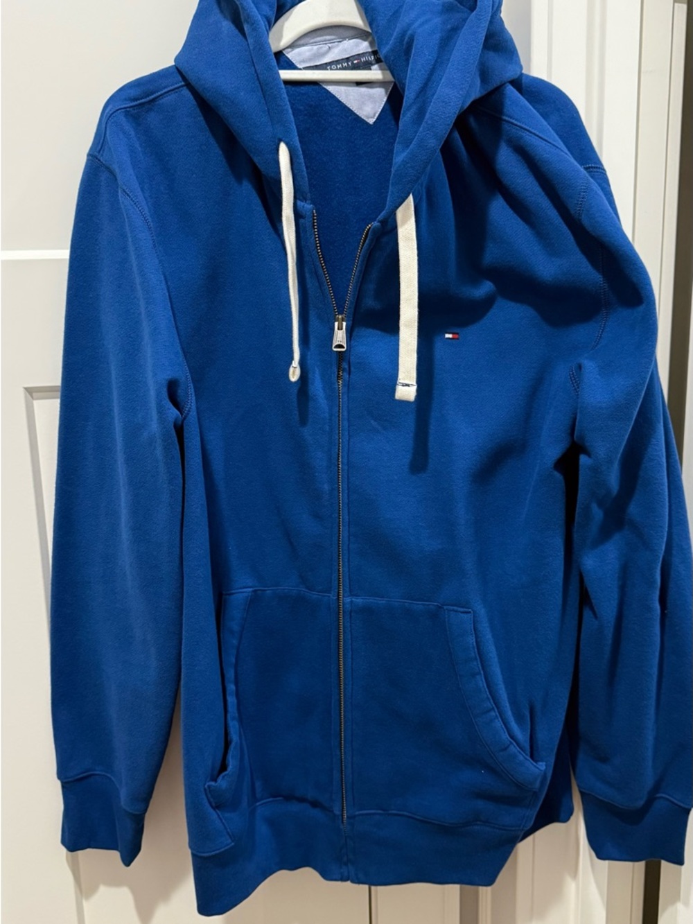 Tommy Hilfiger Navy Blue Hooded Zip Jacket with Flag Logo